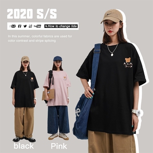 2021夏季新款 卡通小熊印花短袖T恤女 中性宽松上衣D83女类图片