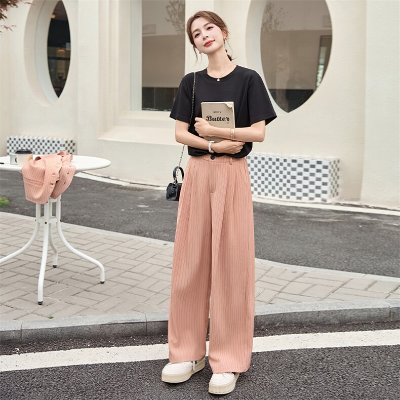 2025年夏季新款女装时尚气质条纹马甲阔腿裤三件套,女装套装/套裙,浙宝二楼003号
