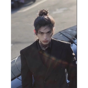 青少年英伦雅痞男装双排扣西装外套春秋常规西装领日系潮长袖标准图片