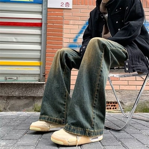 春秋季潮牌vibe牛仔裤男美式复古黄泥色裤子宽松直筒休闲长裤图片