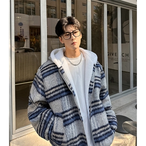 秋冬款格子款羊羔毛棉服加绒连帽加厚外套  A071-5024-P118图片