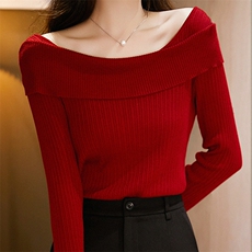 羊毛+莱赛尔天丝+醋酸精纺一字领翻领针织衫，女装针织衫/毛衣，唯若美羊绒