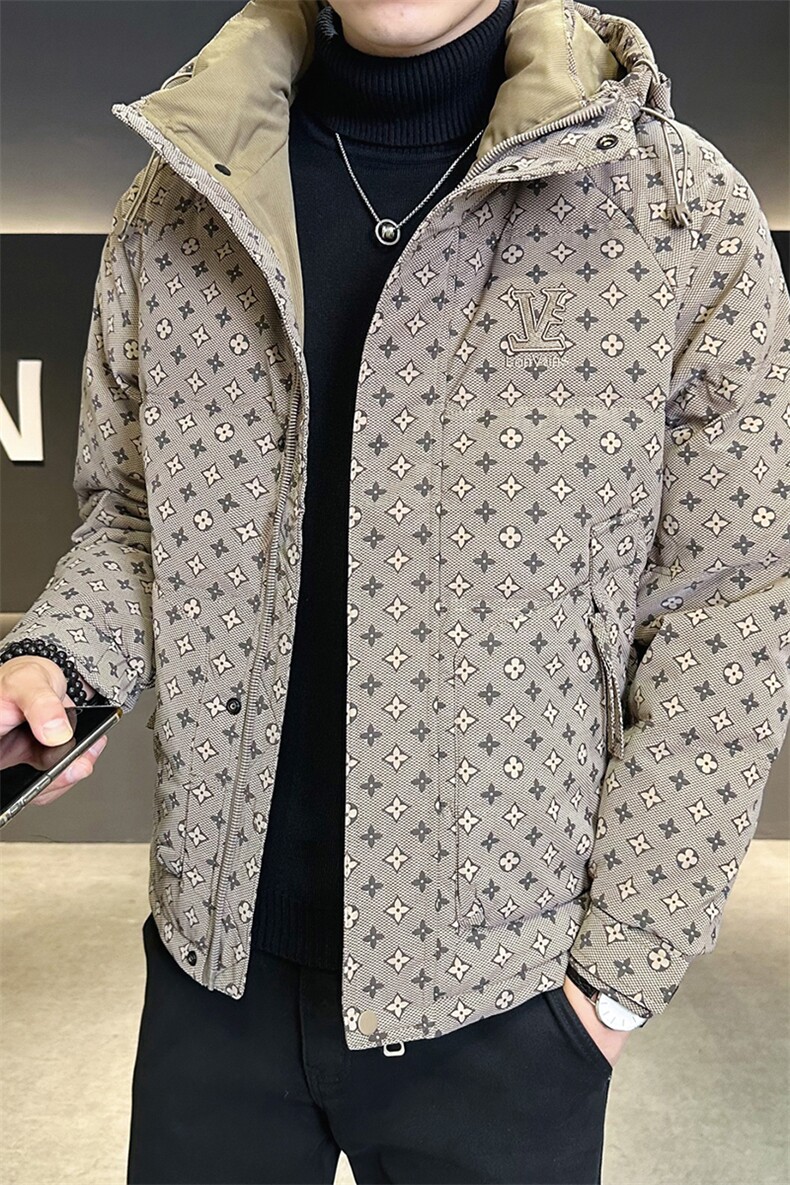 新款暗花皮羽绒服男休闲花纹外套-控劵后288A329-YR9866-P205,男装羽绒服,电商A329