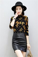 2020年冬季长袖印花花色植绒纱网镶钻修身蕾丝衫，女装蕾丝衫/雪纺衫，安之芮娜