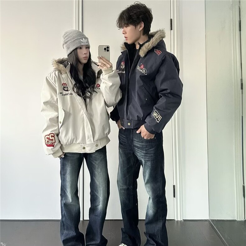 1506/180/P76美式复古勋章连帽毛领可拆卸棉服，男装棉衣，星座1506