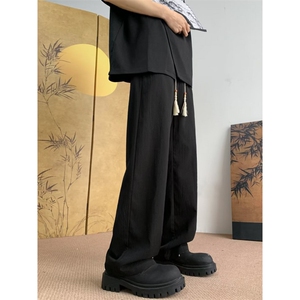 新中式风裤子男士夏季新款垂感宽松直筒阔腿休闲长裤H9599-p33图片