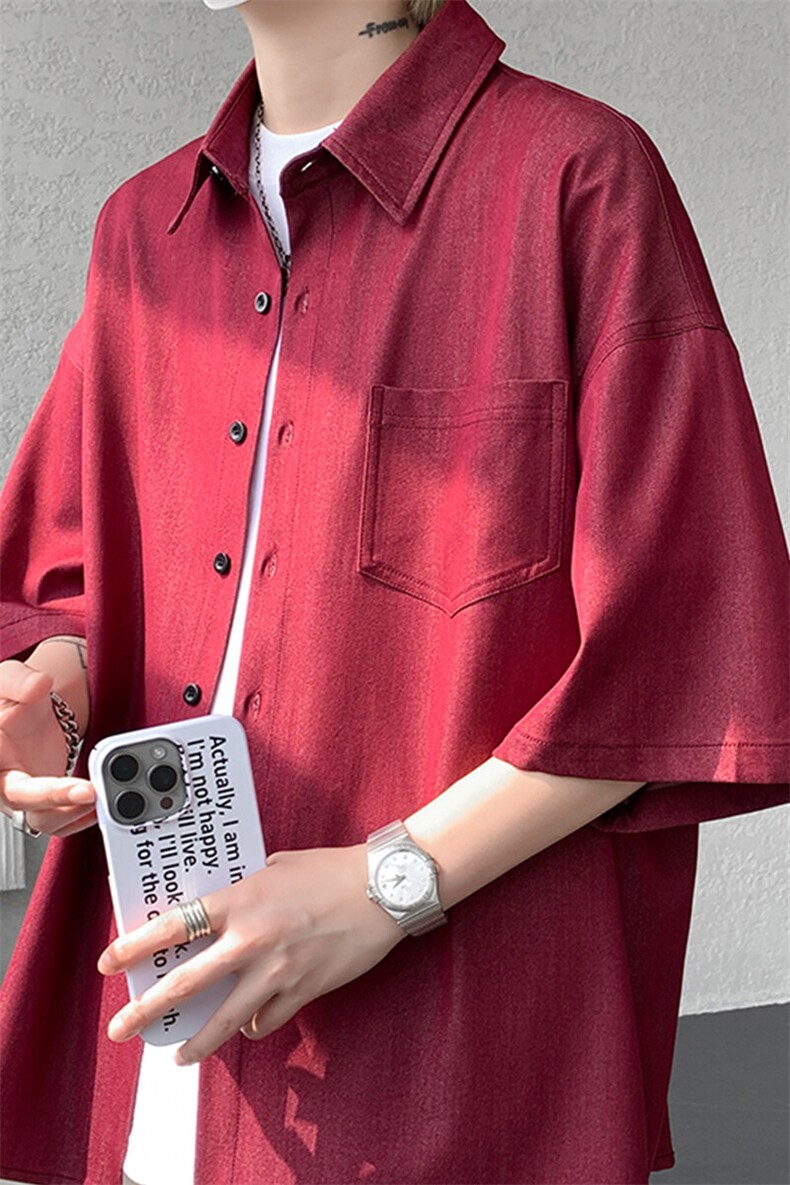 8XL-M冰丝牛仔短袖衬衫男款夏季薄款宽松慵懒衬衣外套DC28006P60,男装T恤,电商B312