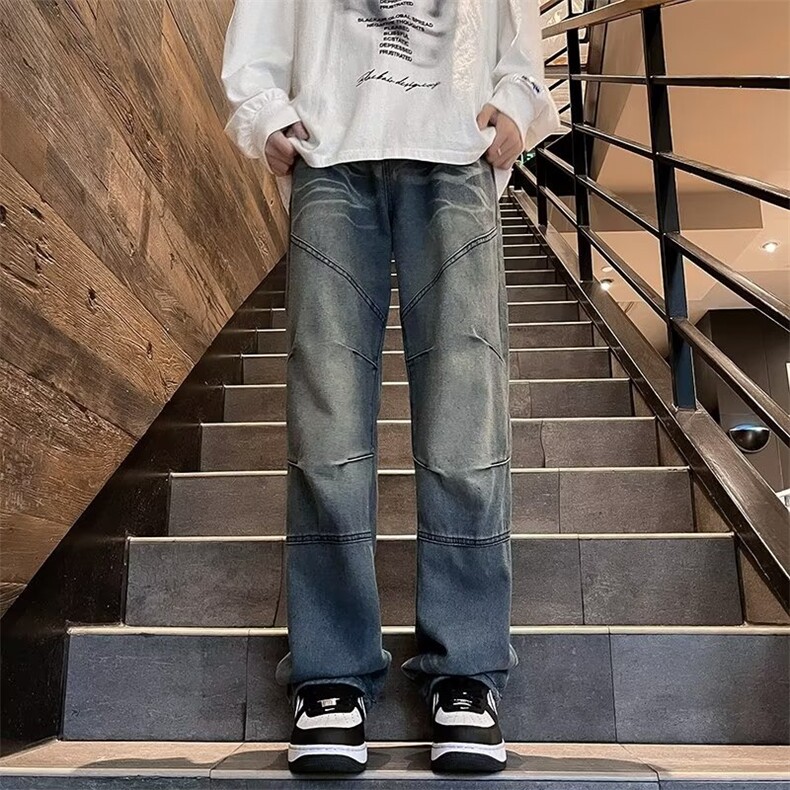 牛仔裤男春秋新款美式高街潮牌复古水洗做旧直筒休闲长裤~KZ106,男装牛仔裤,星座601-2