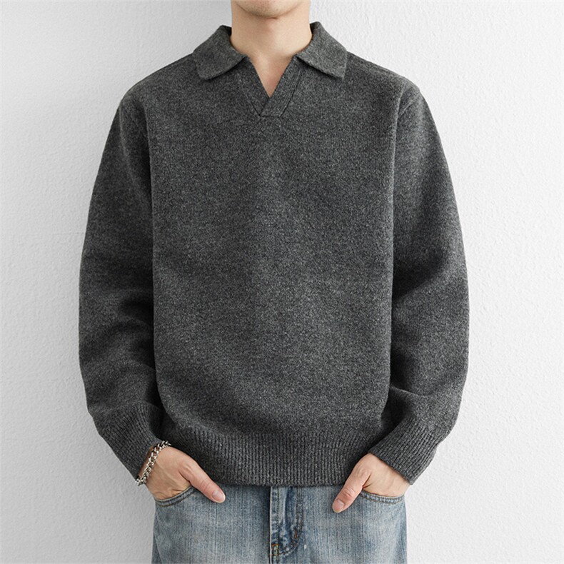 男士翻领Polo领毛衣v领秋冬季新款老钱风加厚宽松针织羊毛衫外套，男装针织衫/毛衣，星座914