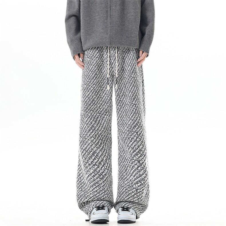YK86137-P35加绒P40美式复古粗花针织裤子宽松直筒休闲裤男，男装卫衣，电商A086-1