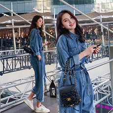 好款主推连体阔腿牛仔裤女显瘦直筒宽松连衣裤188801P130控190，女装牛仔裤，艾青服饰