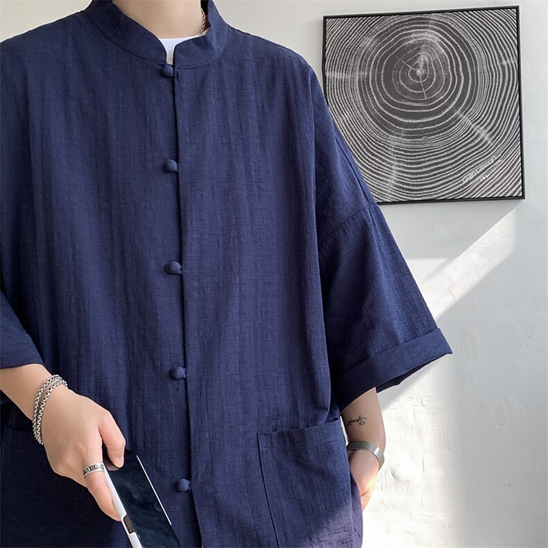 8XL-M风大码夏短袖衬衫男外套棉麻七分袖上衣CS505P60控78,男装衬衫,电商D206-1