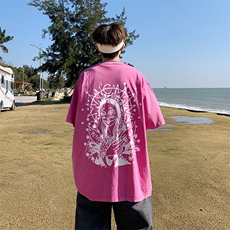 得物品质纯棉重磅水洗潮牌青少年宽松圆领短袖T恤B219-Y333-P35，男装T恤，电商B219