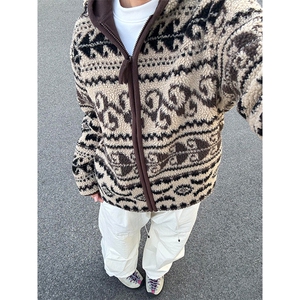 高品 户外费尔岛羊羔毛西部卷叶纹连帽摇粒绒外套男女 A1140-P85图片