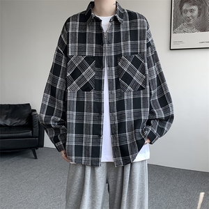 衬衫男秋季新款港风宽松大码磨毛格子长袖衬衣CS500-P35图片