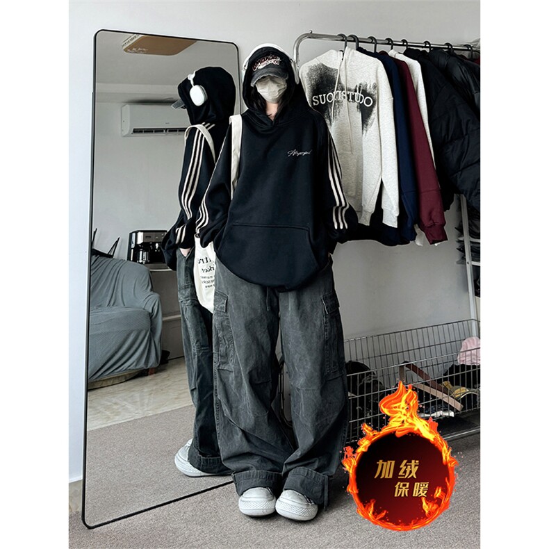 抖音得物供货提供视频秋冬重磅美式宽松织带连帽卫衣0614,男装卫衣,电商A486
