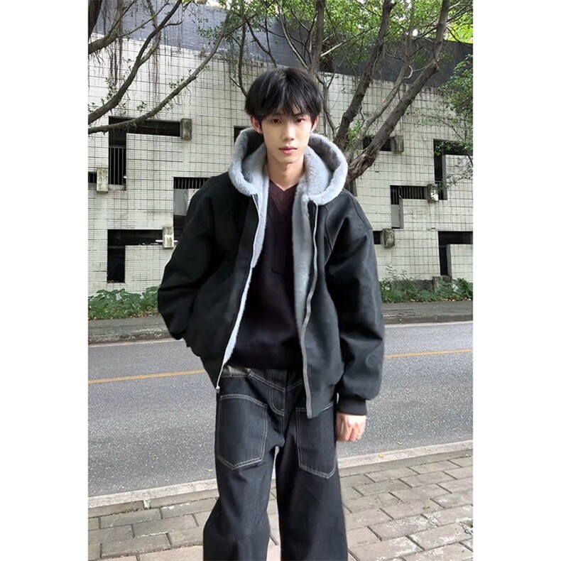 ！冬季加绒加厚荔枝纹皮座山雕外套男女款毛领棉衣-A2363P98,男装棉衣,电商B241