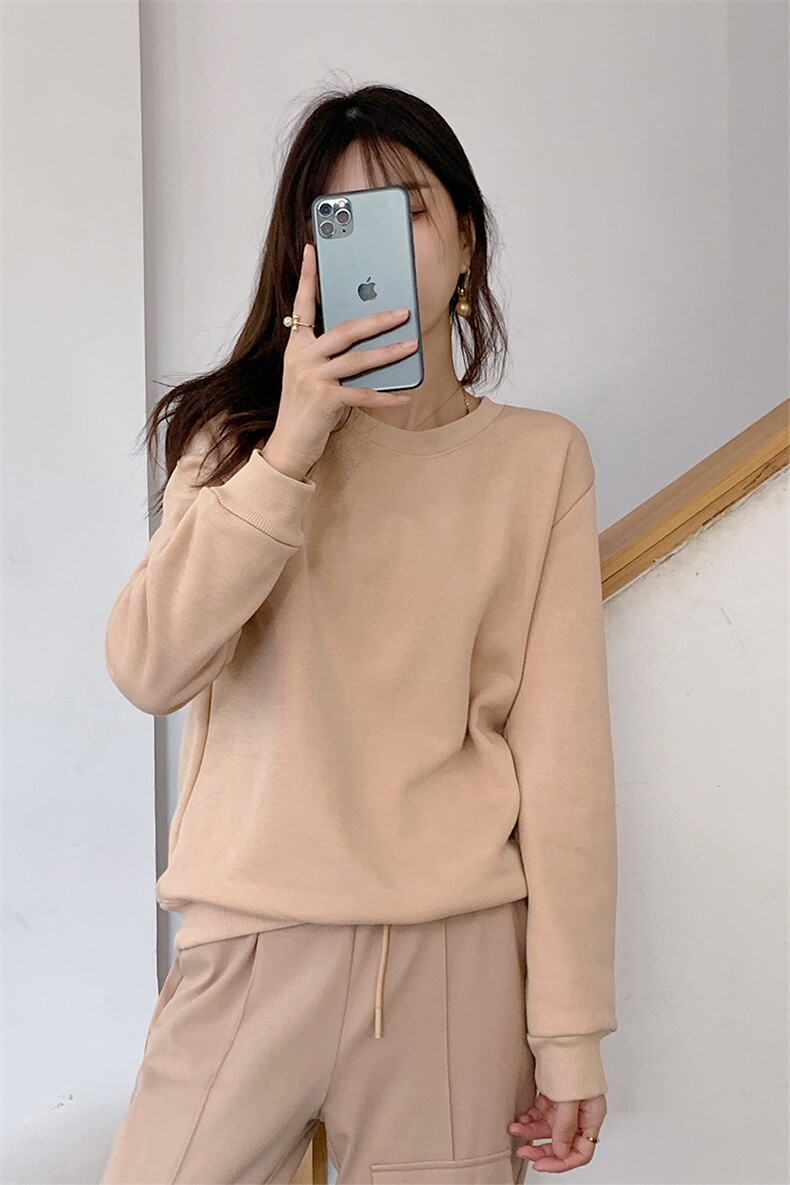 加绒圆领宽松舒适水洗不掉色保暖卫衣2024年秋季男女通用,女装卫衣/绒衫,佳绒高端店