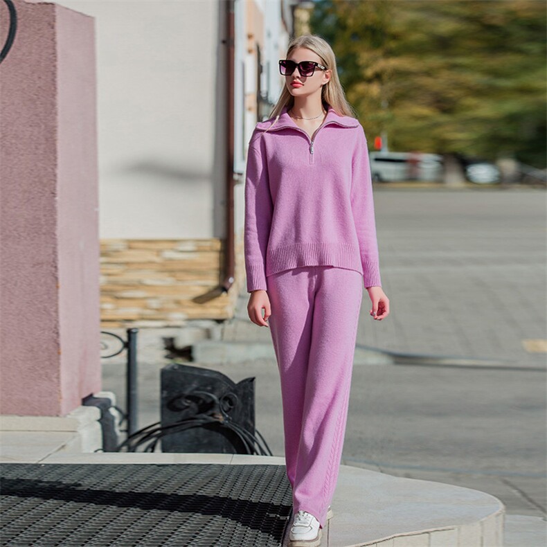 时尚女士羊绒套装优雅紫色半身拉链设计百搭显瘦舒适保暖，女装套装/套裙，美创羊绒