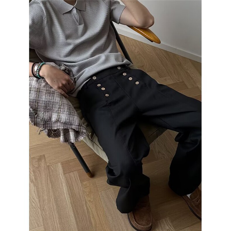 网图~老钱风Cleanfit净版双排扣原宿文艺休闲裤西裤CK766/P50,男装西裤,电商B350