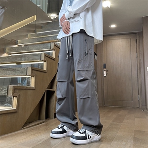 工装长裤男生春秋款抽绳休闲直筒宽松秋季百搭束脚裤图片