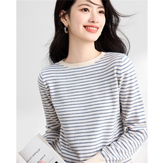 时尚条纹圆领长袖针织衫秋季新款百搭休闲毛衣显瘦修身女款，女装针织衫/毛衣，斯美雅安迪绒