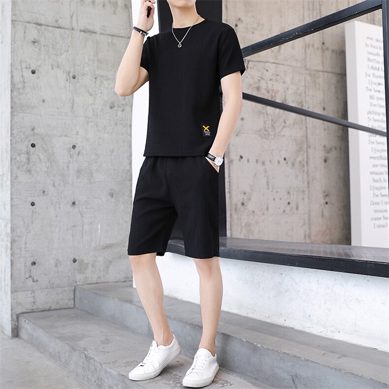 男休闲套装夏季短袖T恤青少年学生韩版潮流五分短裤男两件套T777,男装休闲套装,星座1206（原A206）