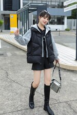 现货，加绒卫衣拼接羽绒服马甲，女装卫衣/绒衫，美依菱