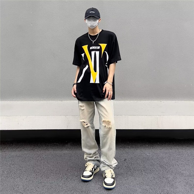 美式vibe裤子高街水洗牛仔裤男设计感小众拉链裤B3001P40,男装牛仔裤,星座1116-2