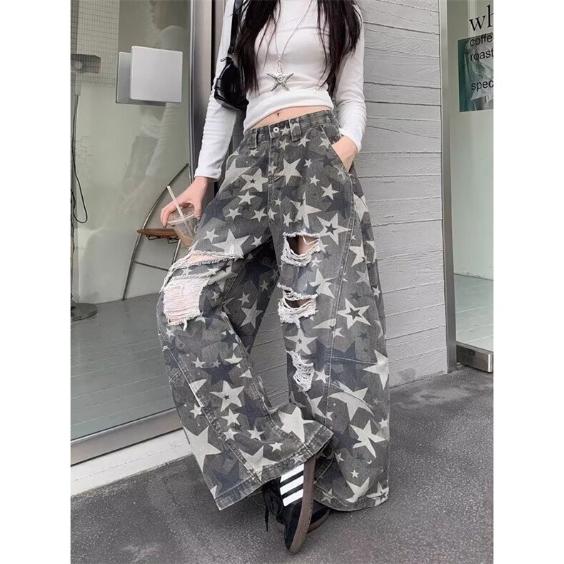 A490-P50潮情侣原创美式折痕水洗迷彩弯刀裤宽松阔腿工装裤子,男装T恤,电商B323A