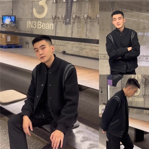 秋冬新款翻领毛呢棒球服男加棉外套精神小伙棉袄夹克潮流百搭上衣图片