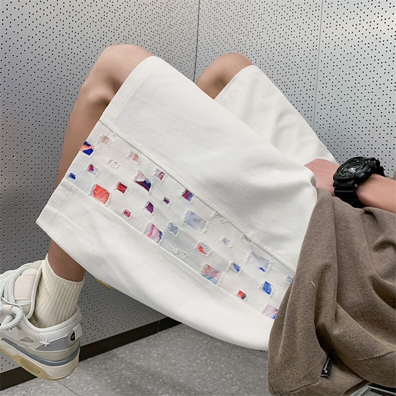 纯棉碎花拼接夏季短裤宽松潮牌休闲五分裤D812P38,男装牛仔裤,电商A458A