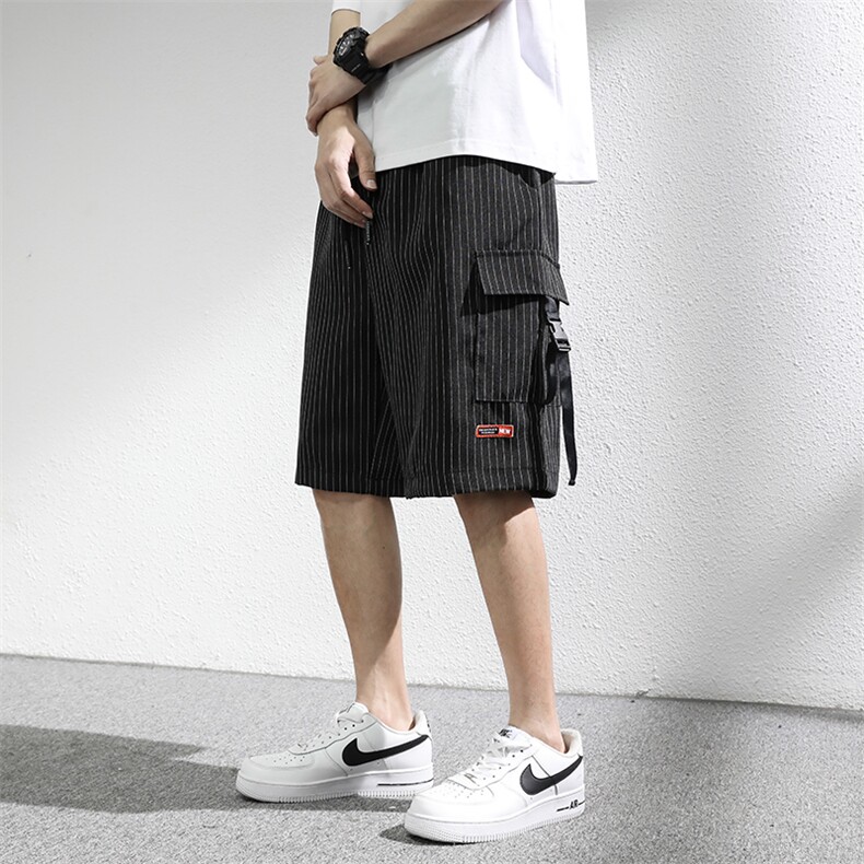 7XL-M条纹工装短裤男夏季新款胖子痞帅宽松直筒五分裤加肥加大码图片