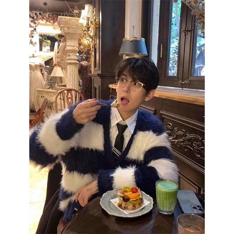 1506/Q76370/P62秋冬美式复古休闲慵懒风V领针织衫男纯色外套,男装针织衫/毛衣,星座1506