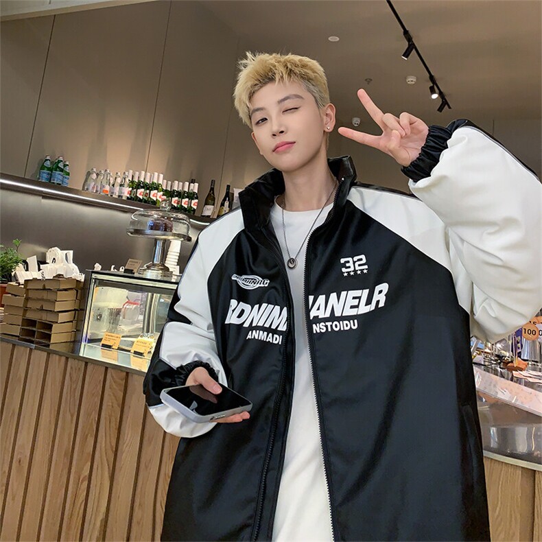 主推美式复古拼接pu机车服潮流情侣加厚充棉加厚加长反光条M7725,男装工装外套,星座506-1