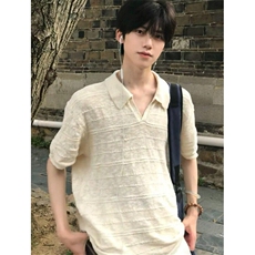 翻领polo衫男夏季休闲V领短袖T恤百搭镂空针织半袖体恤TD673，男装T恤，星座1116A（原606A-3）