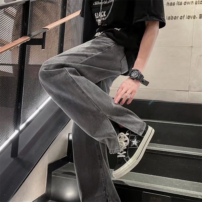 复古浅色直筒阔腿牛仔裤男宽松休闲开叉喇叭裤YN869-P45,男装牛仔裤,星座1001-1