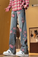 B221美式ins高街小众桃花宽松直筒牛仔裤LK24385-特P52控88，男装牛仔裤，电商B221