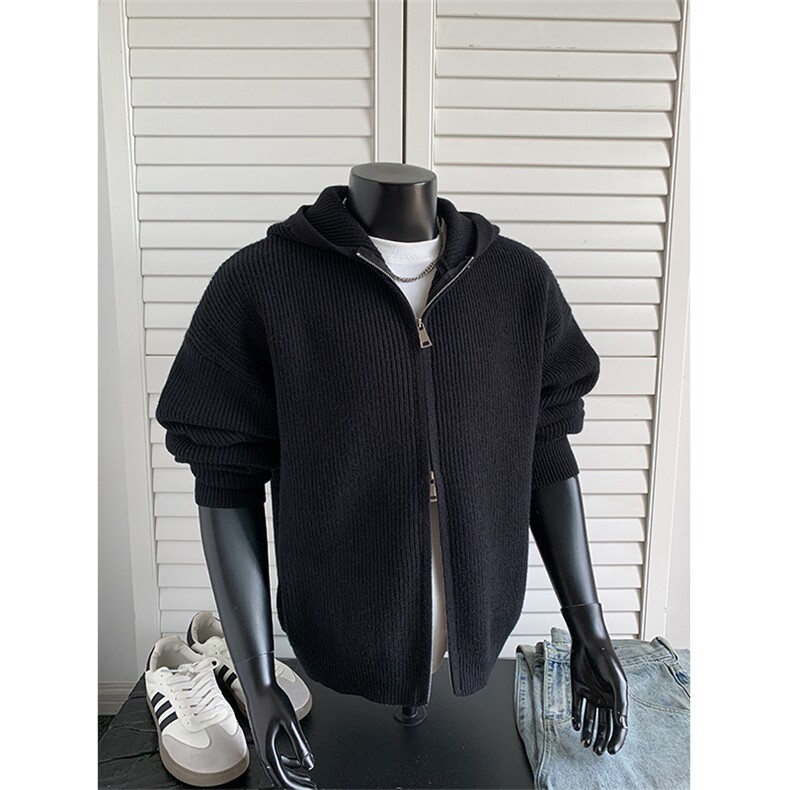 秋冬重磅800g双拉链连帽针织开衫男大码毛衣外套MY119-特P50控118，男装针织衫/毛衣，电商A001-1