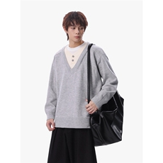 1303B-MY826-P5598重磅老钱风V领毛衣假两件毛衣男女针织衫，男装针织衫/毛衣，星座1303B