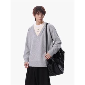 1303B-MY826-P5598重磅老钱风V领毛衣假两件毛衣男女针织衫图片