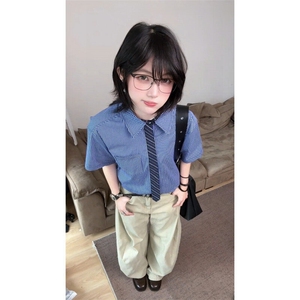 【有货】2270CC-特P36 带领带格子短袖衬衫男女夏季,男装T恤,星座1007（原301D）