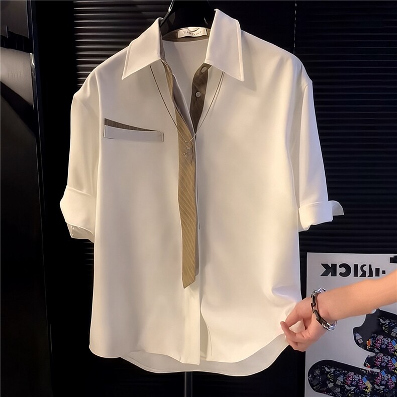 年夏新款短袖衬衫男士休闲痞帅百搭小众高级感气质衬衣LS6743P39，男装T恤，星座1013-5