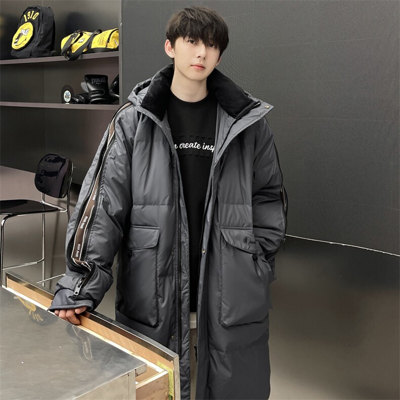 羽绒服男冬季新款港风休闲长款连帽白鸭绒外套YR929-P205(控价258图片