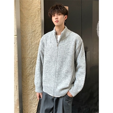日系简约双拉链针织开衫宽松慵懒风外套毛衣5Q3070-TP65128，男装针织衫/毛衣，电商A102
