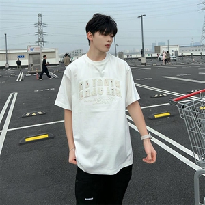 万针全刺绣工艺抖音得物高品质260克重磅纯棉双纱美式高街短袖T恤图片