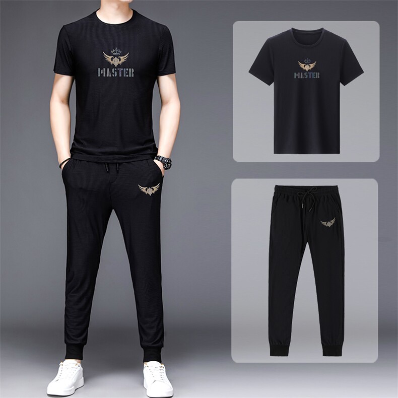 夏季新款休闲运动套装男短袖T恤中年夏装冰感衣服中老年装两件套,男装休闲套装,电商B212（原钱塘6029）