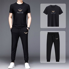 夏季新款休闲运动套装男短袖T恤中年夏装冰感衣服中老年装两件套，男装休闲套装，电商B212（原钱塘6029）