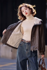 皮衣外套女冬季加绒加厚2025新款小个子高级感女士pu皮棉服夹克，女装皮衣，简古