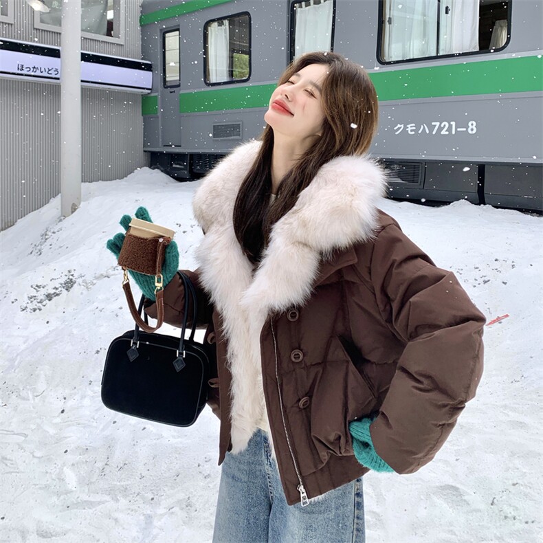 大毛领短款羽绒服女2025冬季新款小个子洋气设计感别致独特厚外套,女装羽绒服,2C159